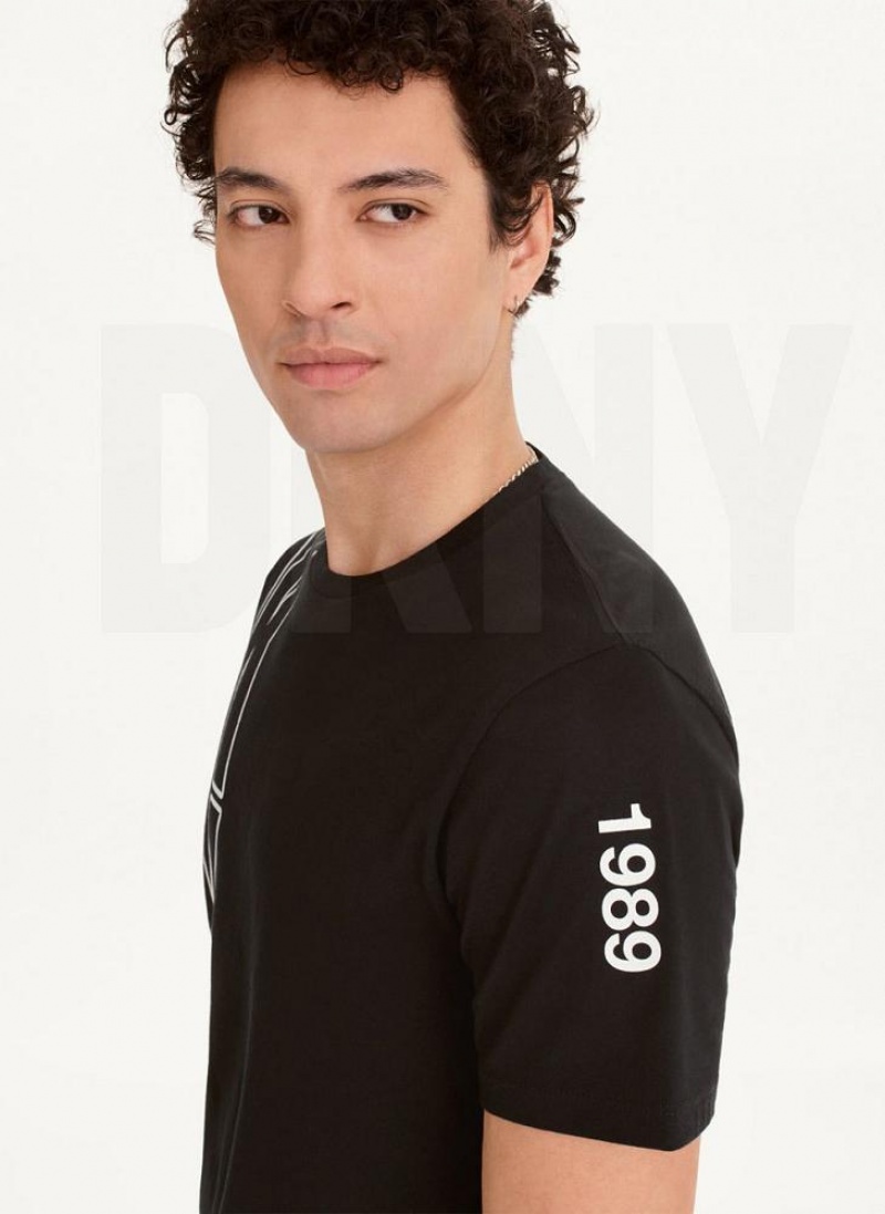 Black DKNY Exploded Logo Outline Men's T Shirts | USA-D0410