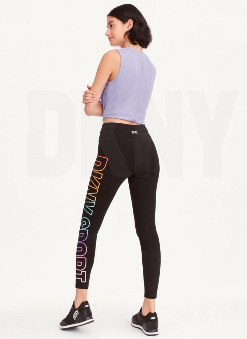 Black DKNY Exploded Pride Logo Women's Leggings | USA-D1905