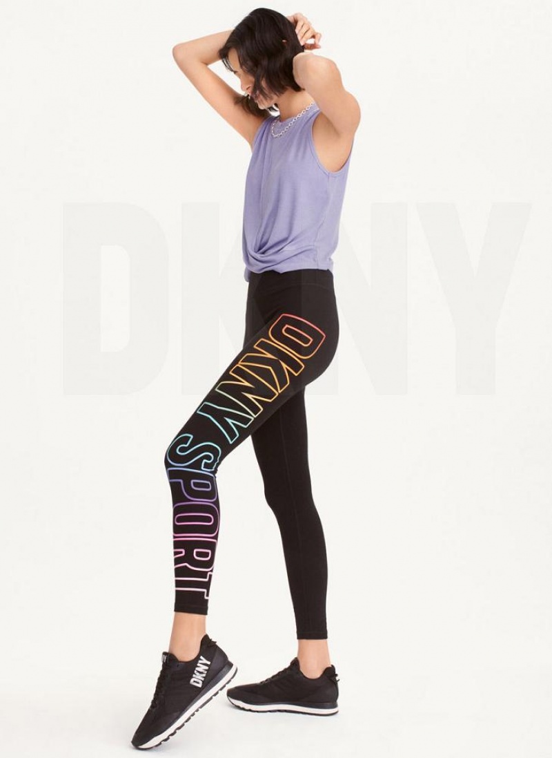 Black DKNY Exploded Pride Logo Women's Leggings | USA-D1905