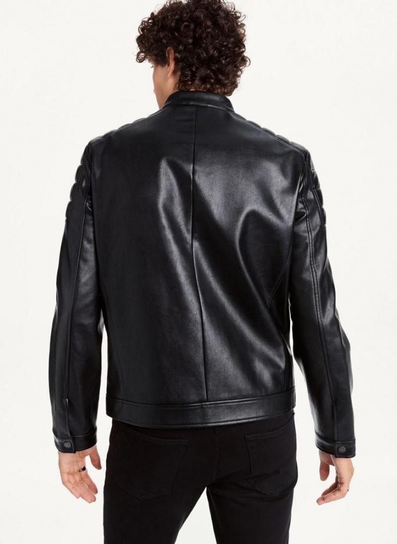 Black DKNY Faux-Leather Contrast Motocross Men's Jackets | USA-D1676