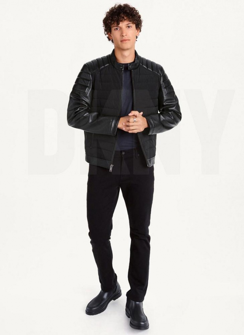 Black DKNY Faux-Leather Contrast Motocross Men's Jackets | USA-D1676
