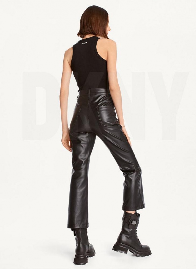 Black DKNY Faux-Leather Kick Flare Women's Pants | USA-D1987