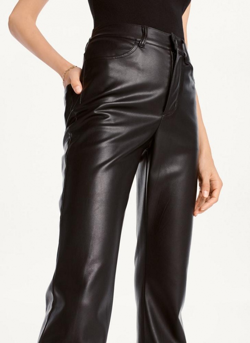 Black DKNY Faux-Leather Kick Flare Women's Pants | USA-D1987