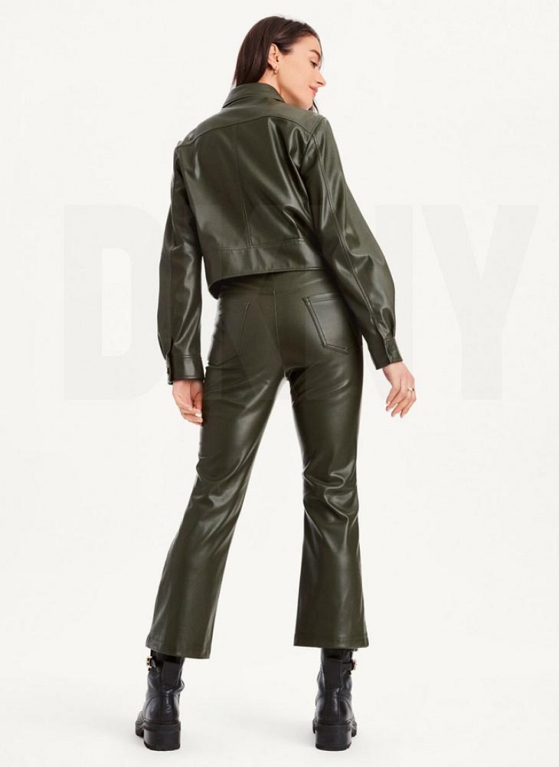 Black DKNY Faux-Leather Kick Flare Women's Pants | USA-D0866