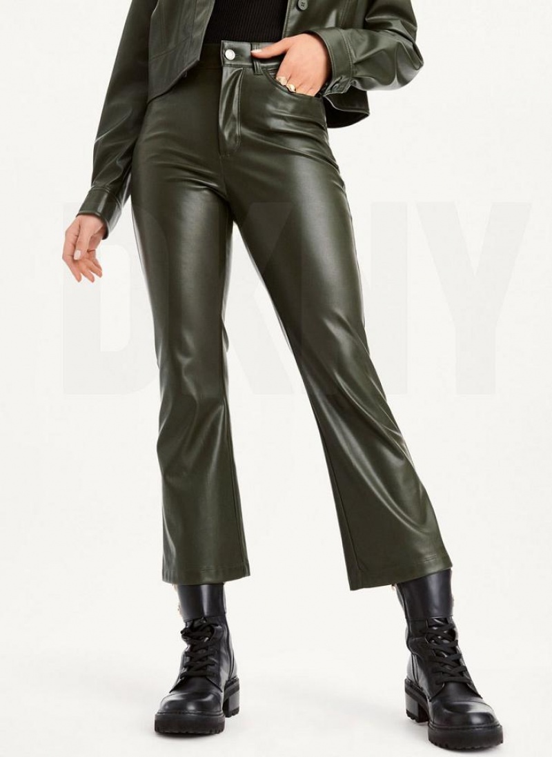 Black DKNY Faux-Leather Kick Flare Women\'s Pants | USA-D0866