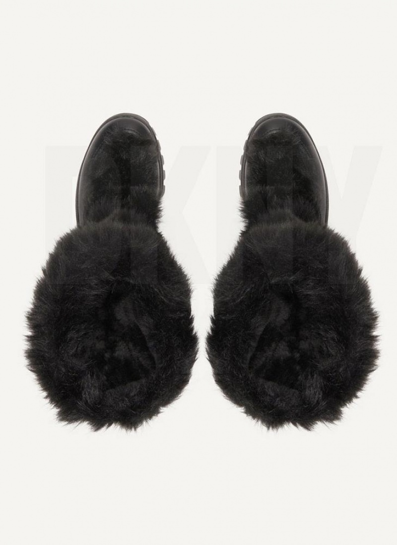 Black DKNY Faux Fur Lug Sole Shoes Boots | USA-D1947