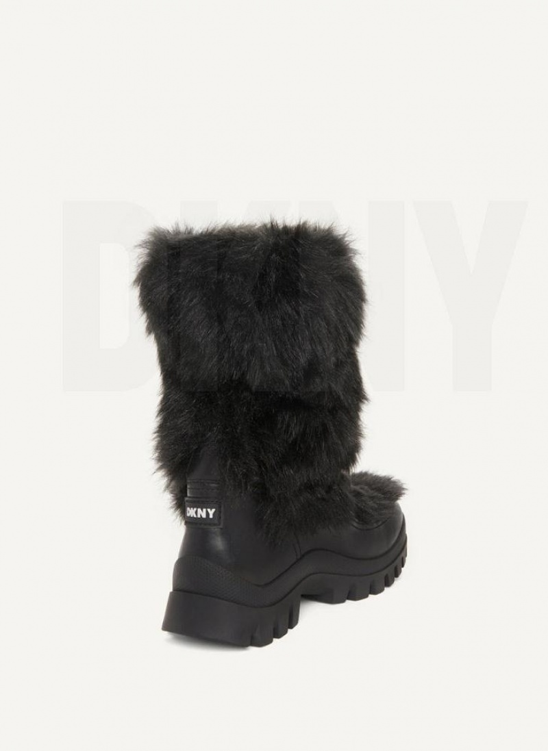 Black DKNY Faux Fur Lug Sole Shoes Boots | USA-D1947