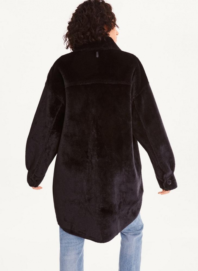 Black DKNY Faux Fur Shacket Women's Coats | USA-D1521