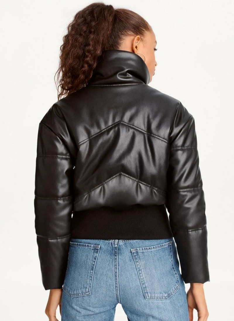 Black DKNY Faux Leather Cropped Bomber Women's Jackets | USA-D0614