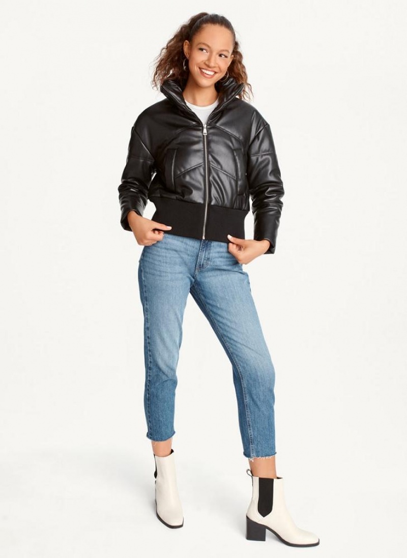 Black DKNY Faux Leather Cropped Bomber Women's Jackets | USA-D0614
