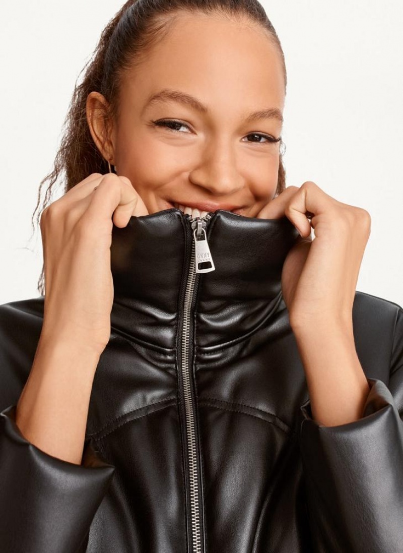 Black DKNY Faux Leather Cropped Bomber Women's Jackets | USA-D0614