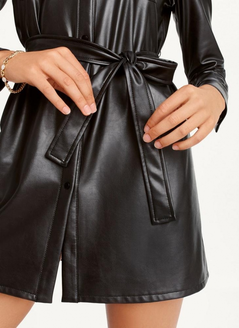 Black DKNY Faux Leather Women's Dresses | USA-D1336