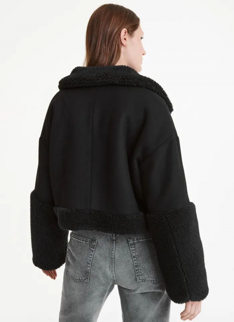 Black DKNY Faux Shearling Women's Jackets | USA-D1571