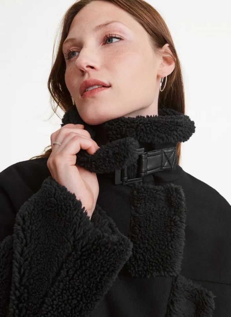 Black DKNY Faux Shearling Women's Jackets | USA-D1571
