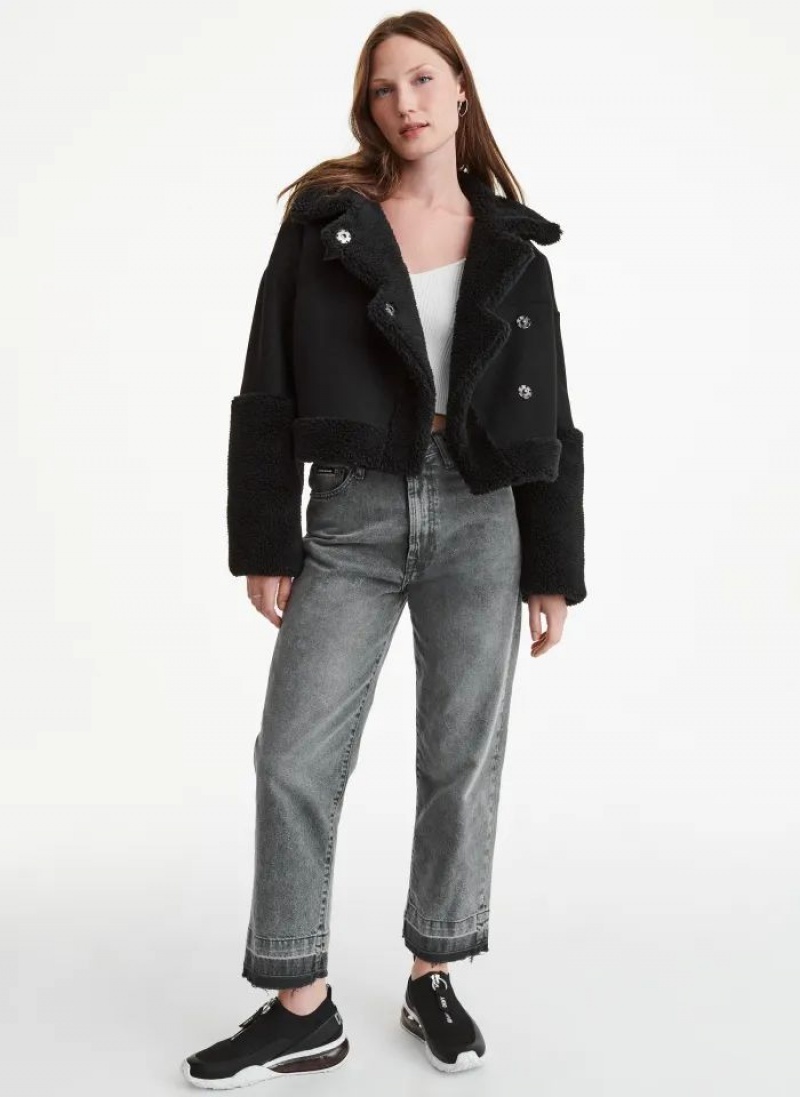 Black DKNY Faux Shearling Women's Jackets | USA-D1571