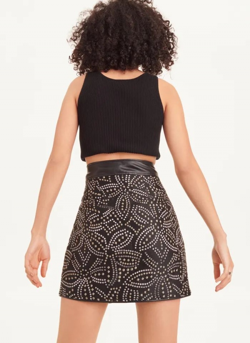 Black DKNY Faux Stud Front Zip Mini Women's Skirts | USA-D1316
