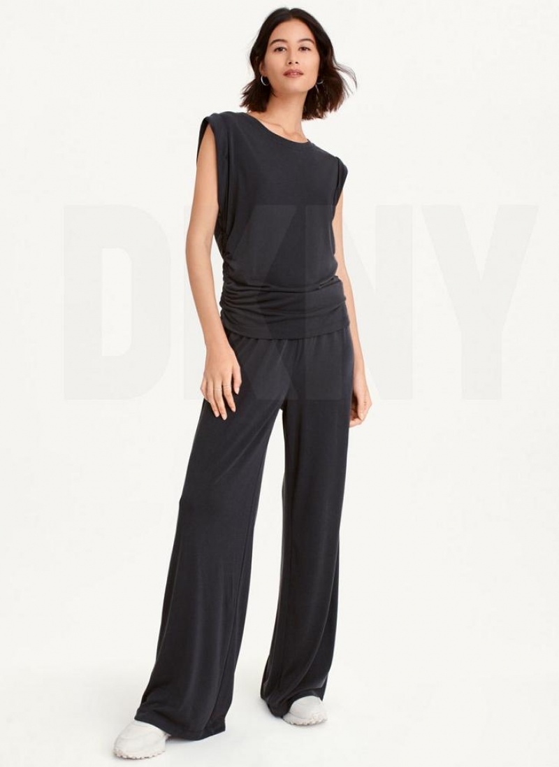 Black DKNY Flange Sleeve With Side Ruching Women's Tank Tops | USA-D1717