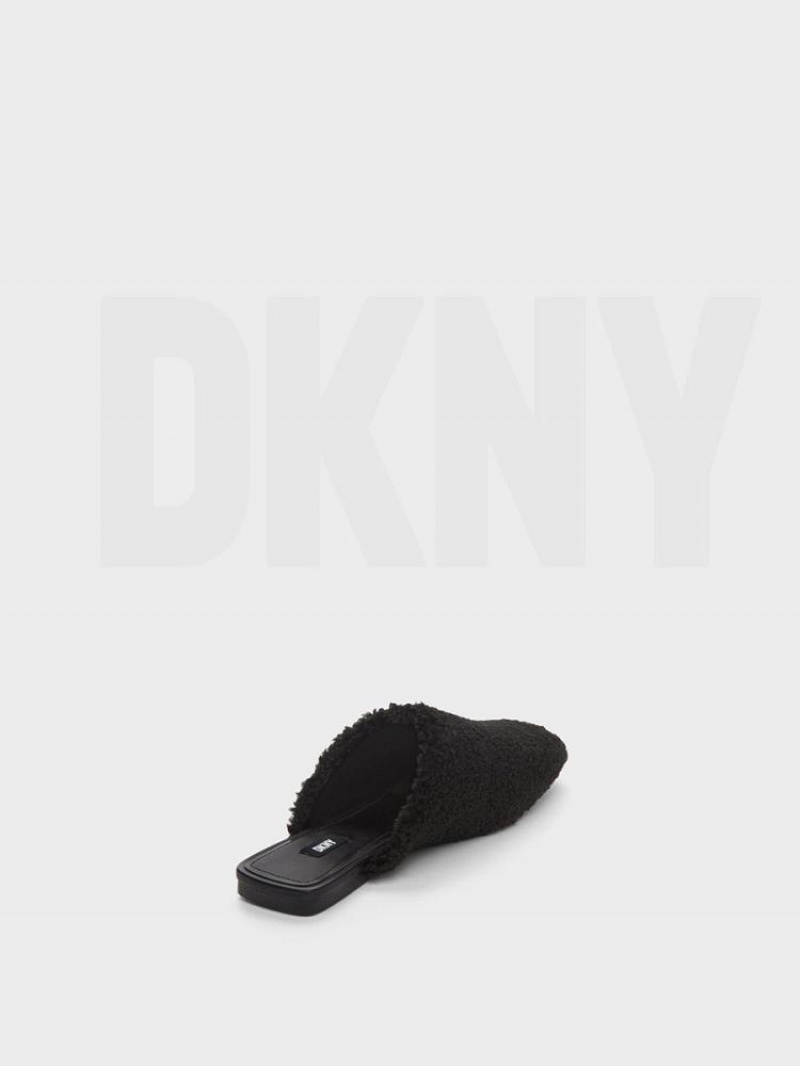 Black DKNY Flat Sherpa Shoes Slides | USA-D0276
