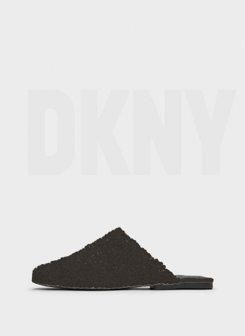 Black DKNY Flat Sherpa Shoes Slides | USA-D0276