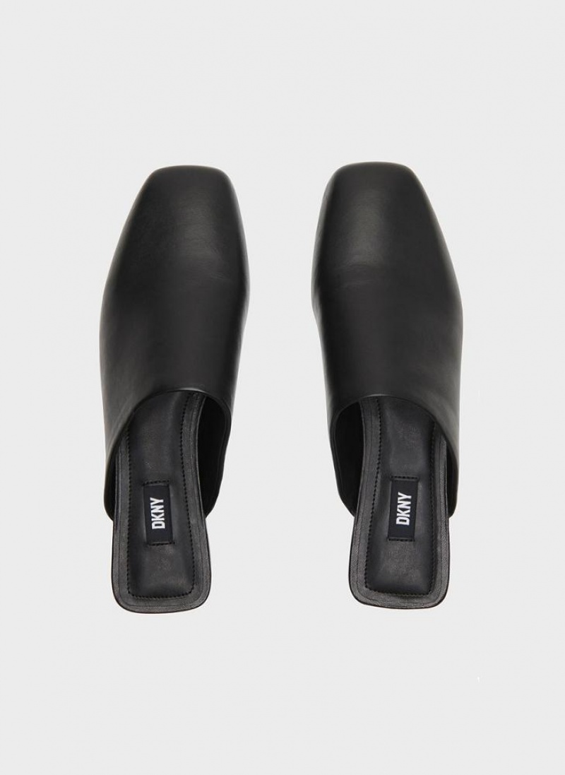 Black DKNY Flat Shoes Slides | USA-D1577