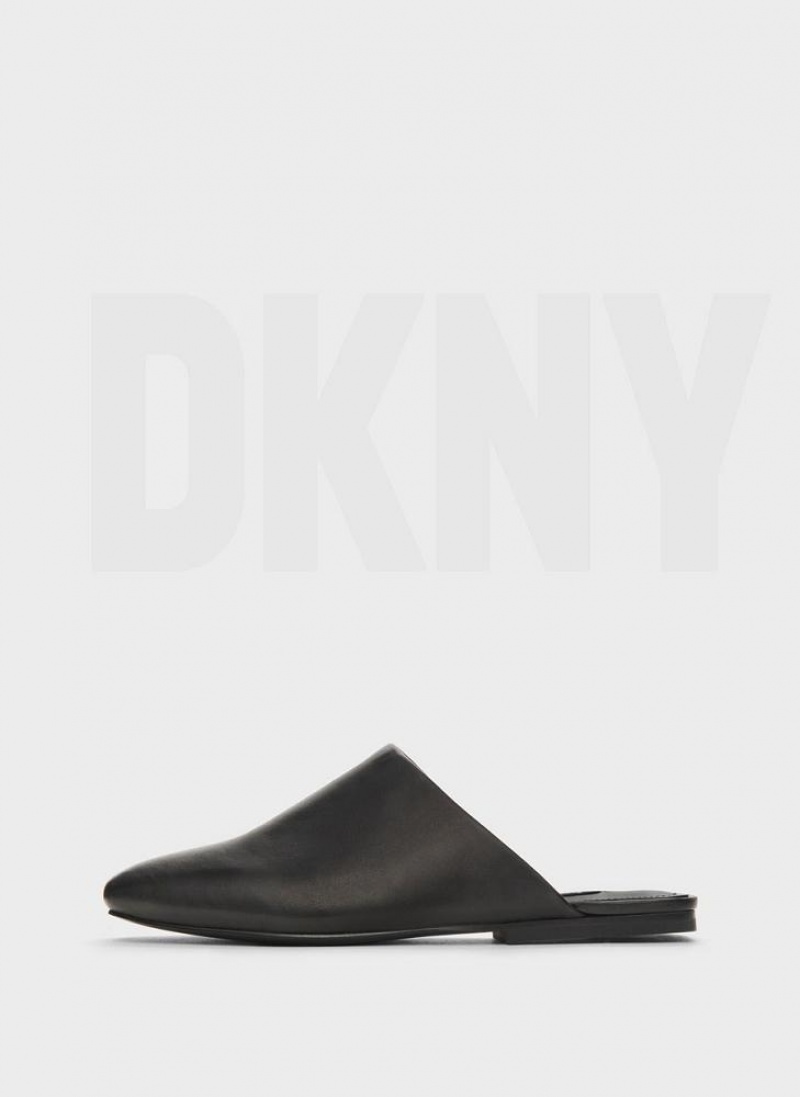 Black DKNY Flat Shoes Slides | USA-D1577