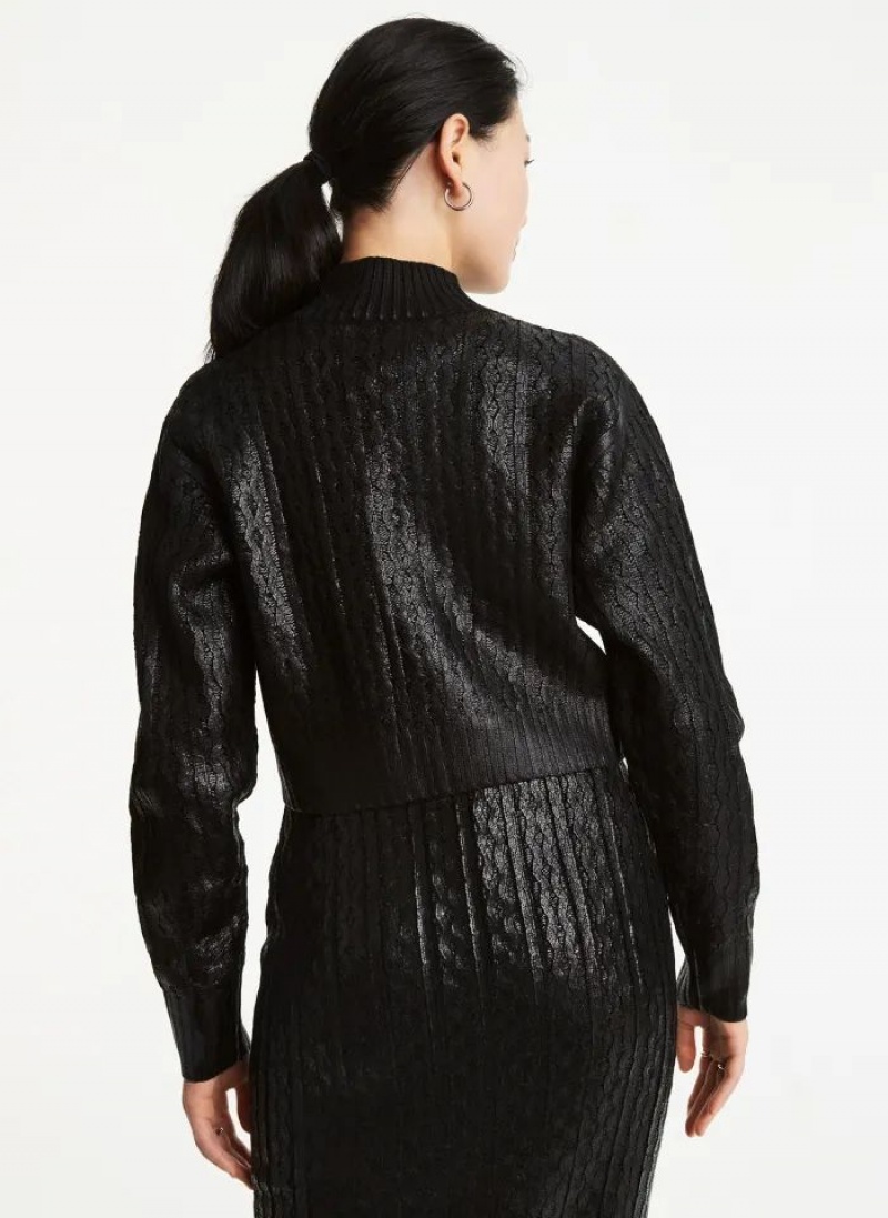 Black DKNY Foil Cropped Women's Sweaters | USA-D0123