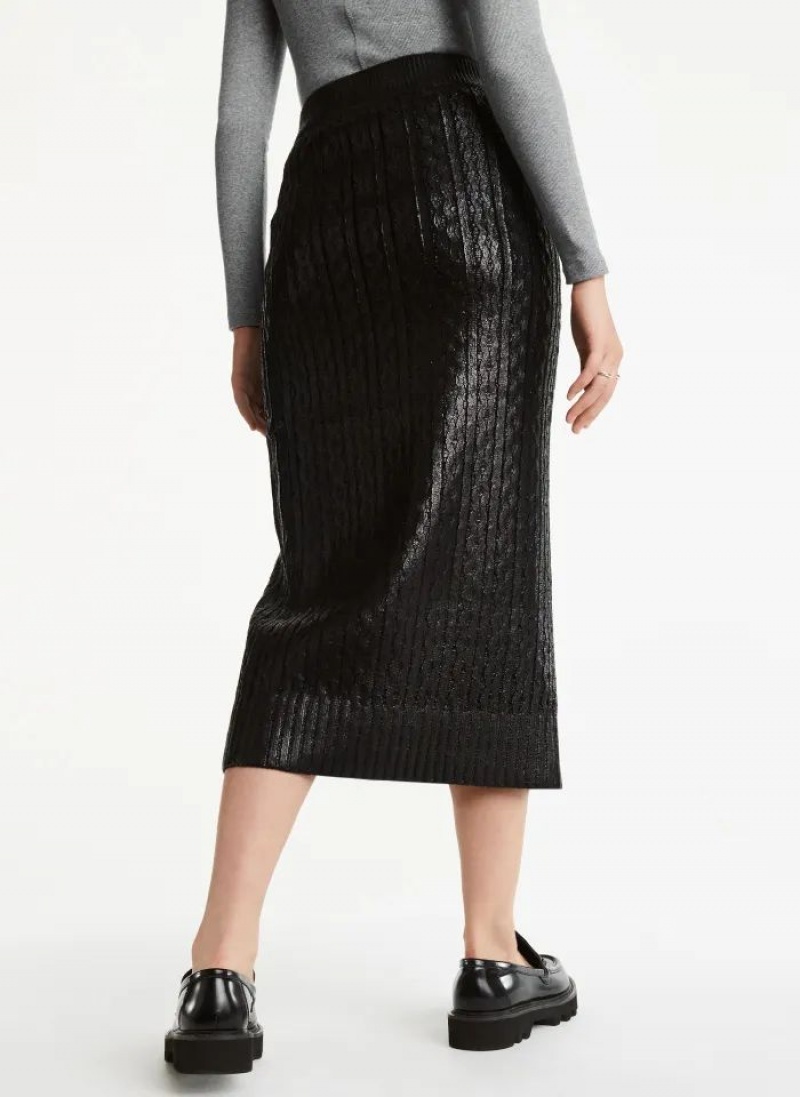 Black DKNY Foil Maxi Women's Skirts | USA-D0191