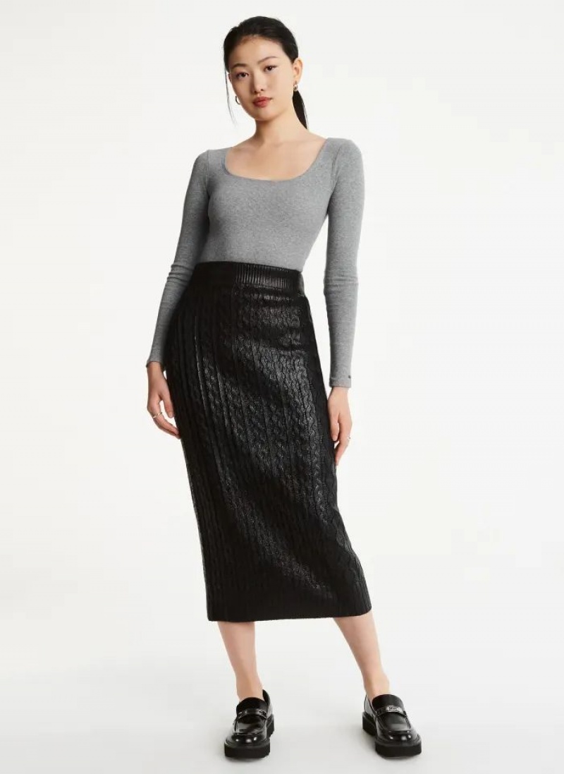Black DKNY Foil Maxi Women's Skirts | USA-D0191
