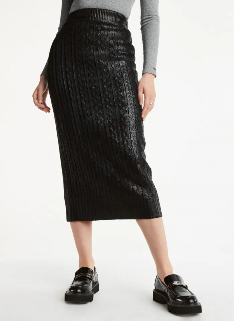 Black DKNY Foil Maxi Women\'s Skirts | USA-D0191