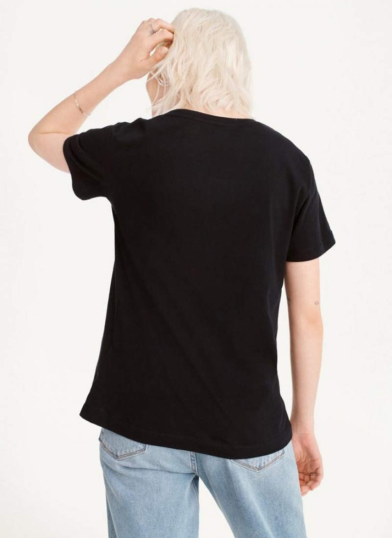 Black DKNY Foundation Logo Women's T Shirts | USA-D0362