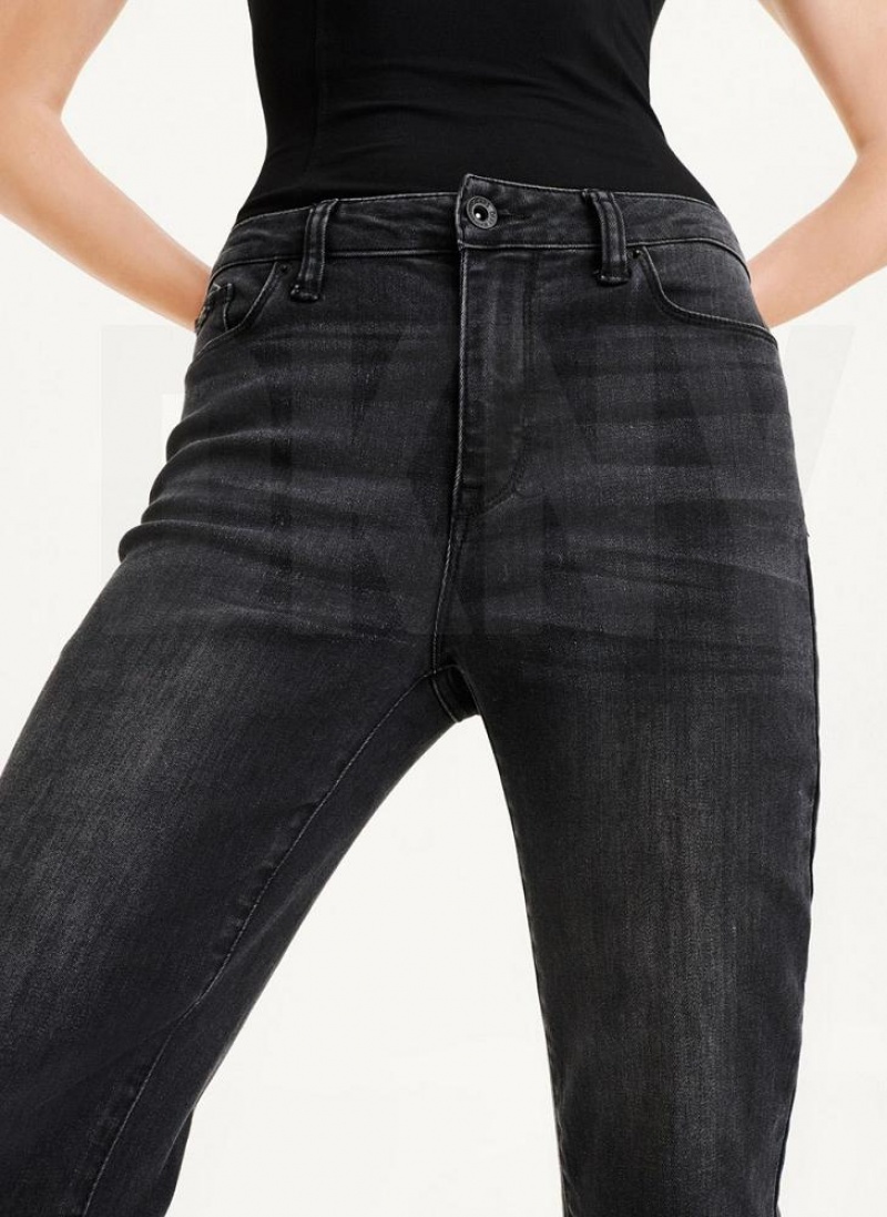 Black DKNY Foundation Slim Stright Crop With Raw Hem Women's Jeans | USA-D0101