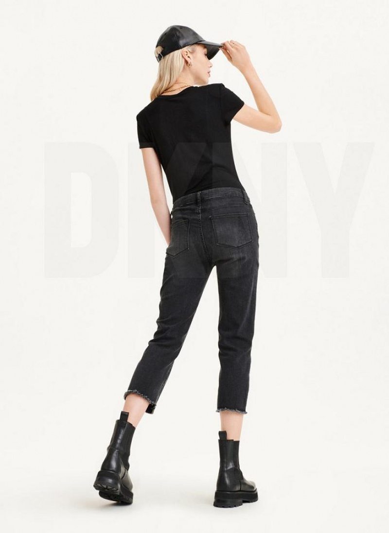 Black DKNY Foundation Slim Stright Crop With Raw Hem Women's Jeans | USA-D0101