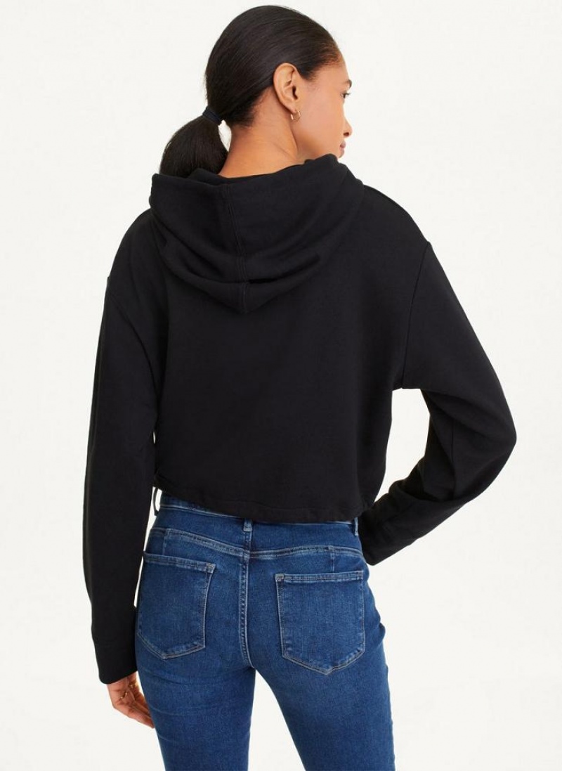 Black DKNY French Terry Cropped Women's Hoodies | USA-D0227