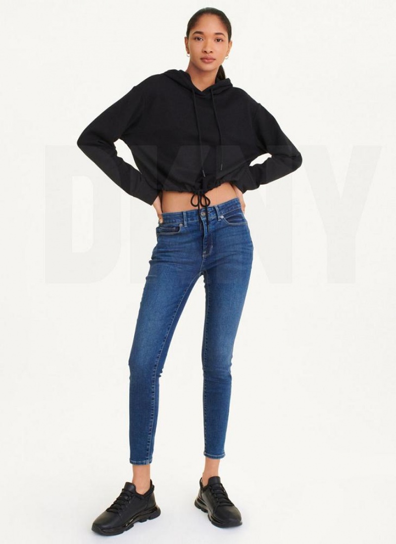 Black DKNY French Terry Cropped Women's Hoodies | USA-D0227