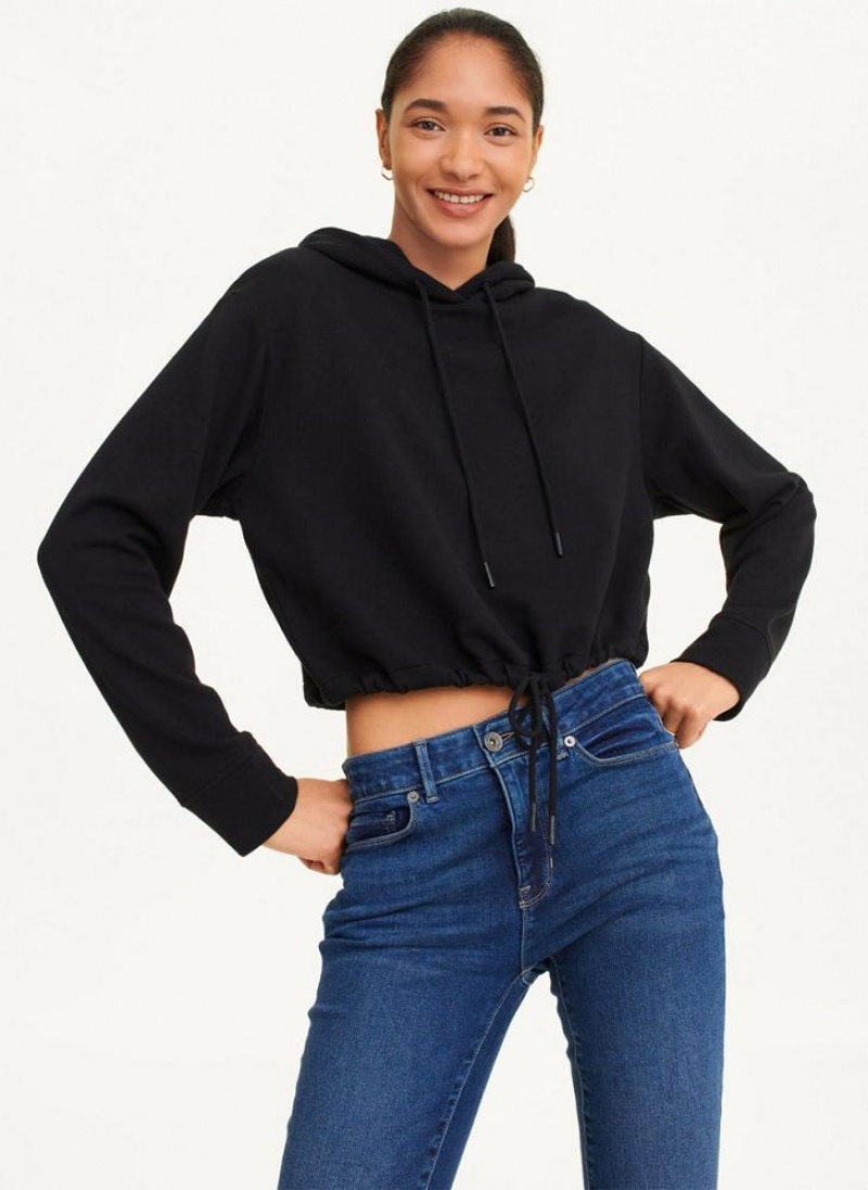 Black DKNY French Terry Cropped Women\'s Hoodies | USA-D0227