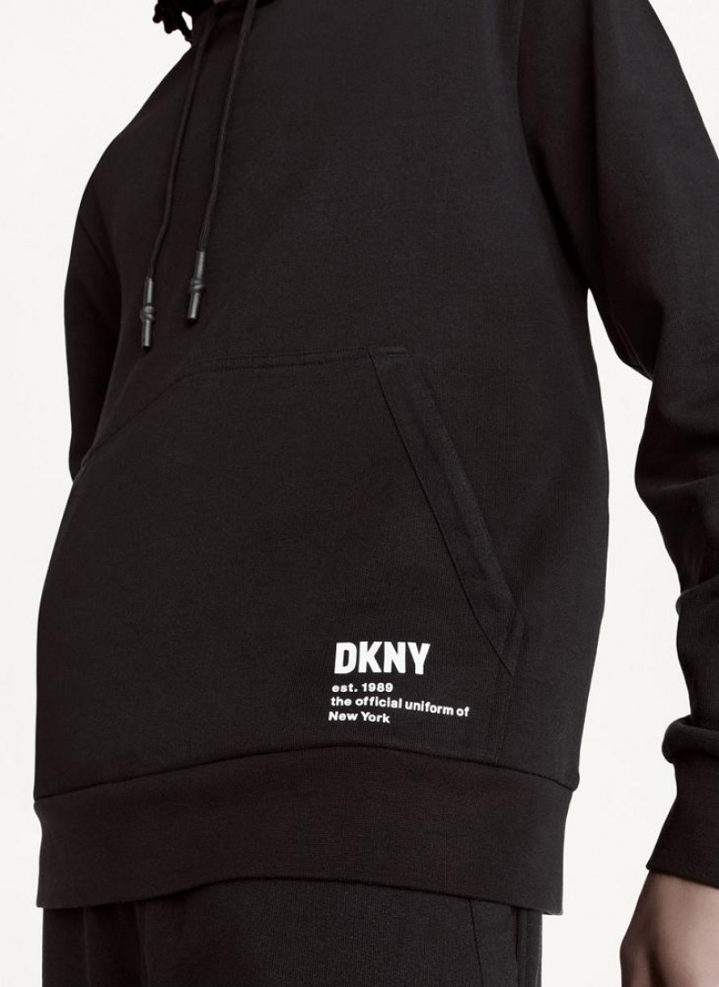 Black DKNY French Terry Men's Hoodies | USA-D0657