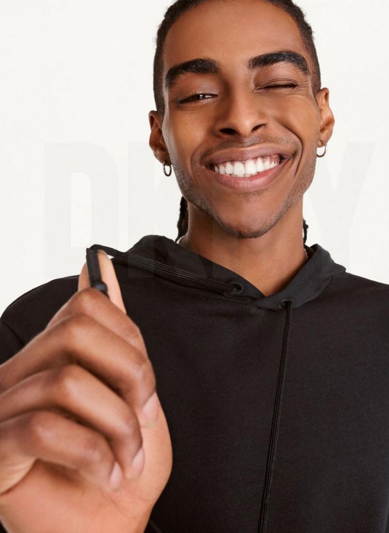Black DKNY French Terry Men's Hoodies | USA-D0657