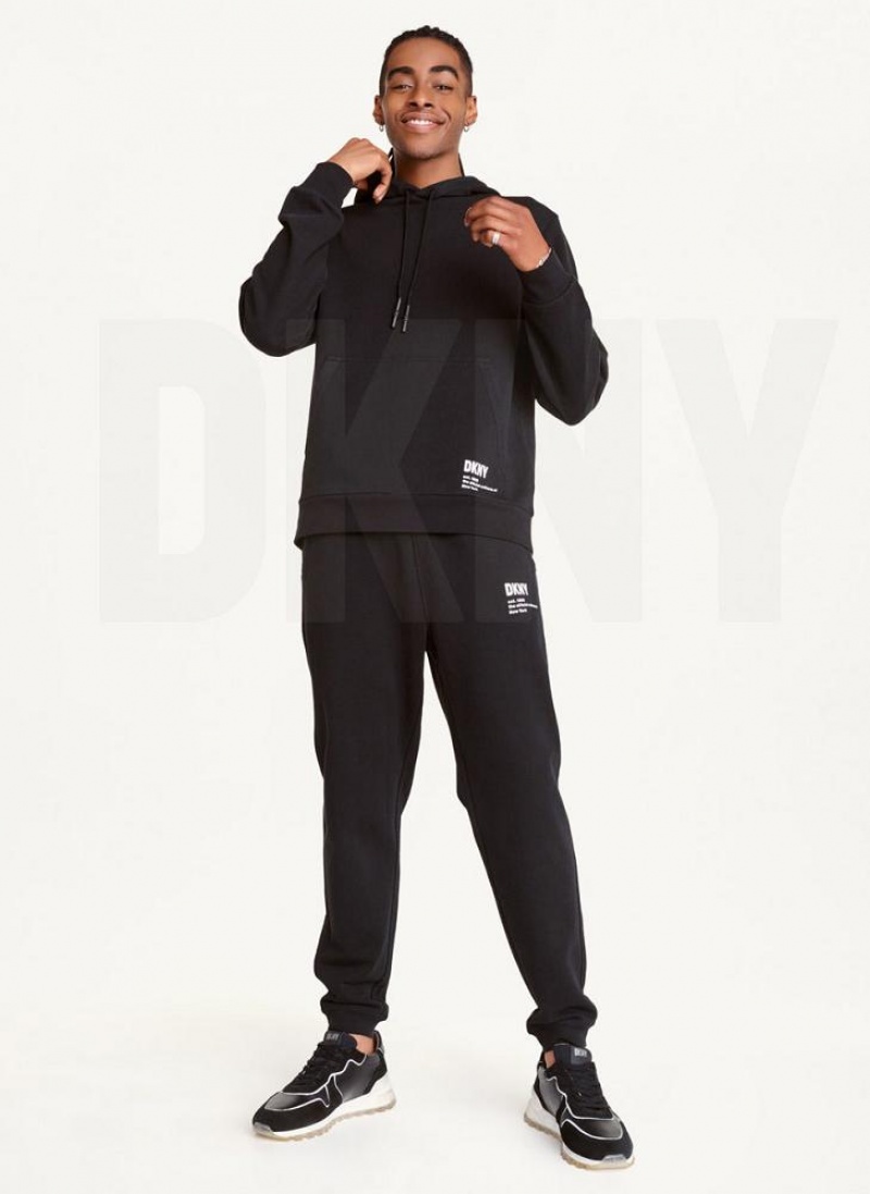 Black DKNY French Terry Men's Hoodies | USA-D0657