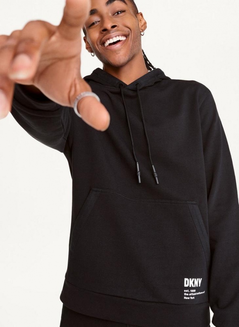 Black DKNY French Terry Men\'s Hoodies | USA-D0657
