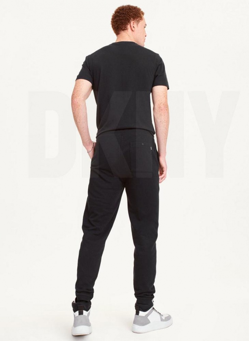 Black DKNY French Terry Men's Pants | USA-D0580