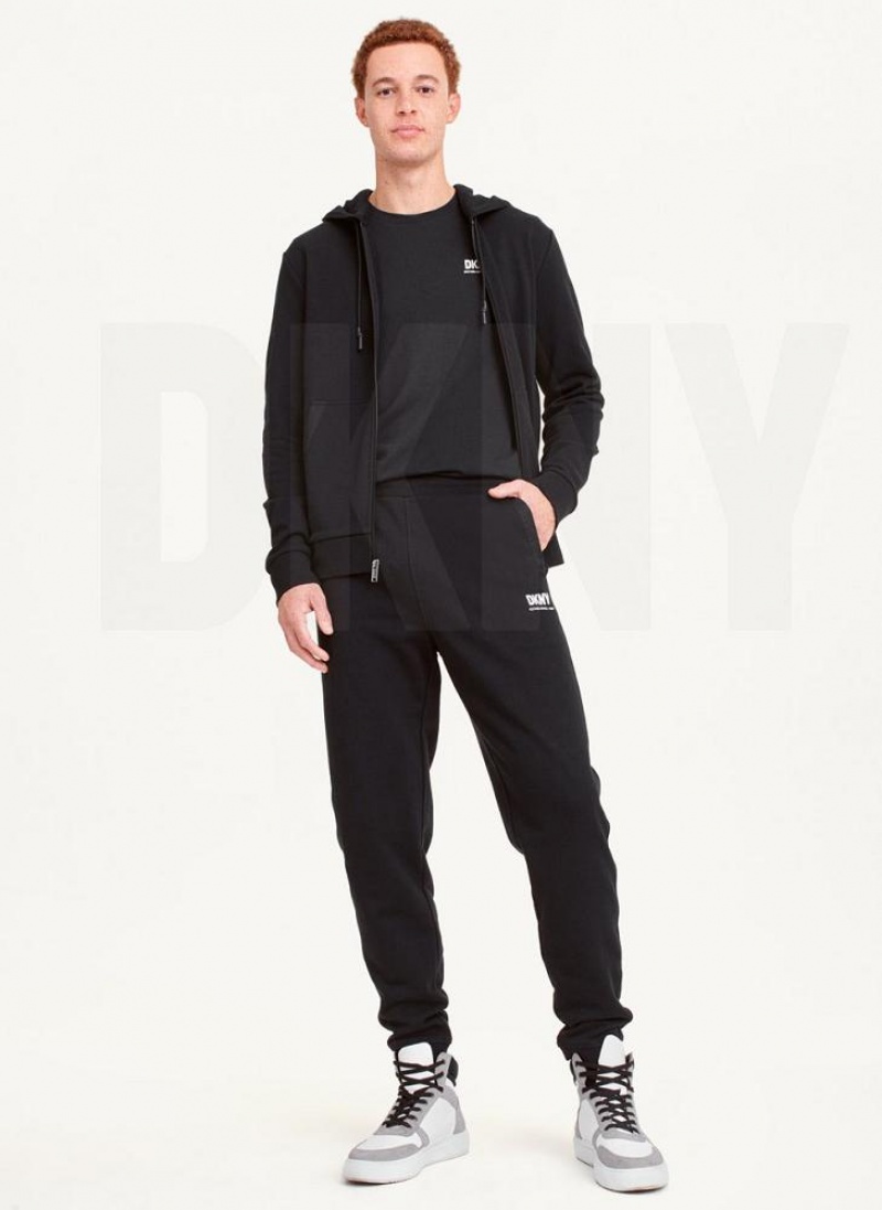 Black DKNY French Terry Men's Pants | USA-D0580