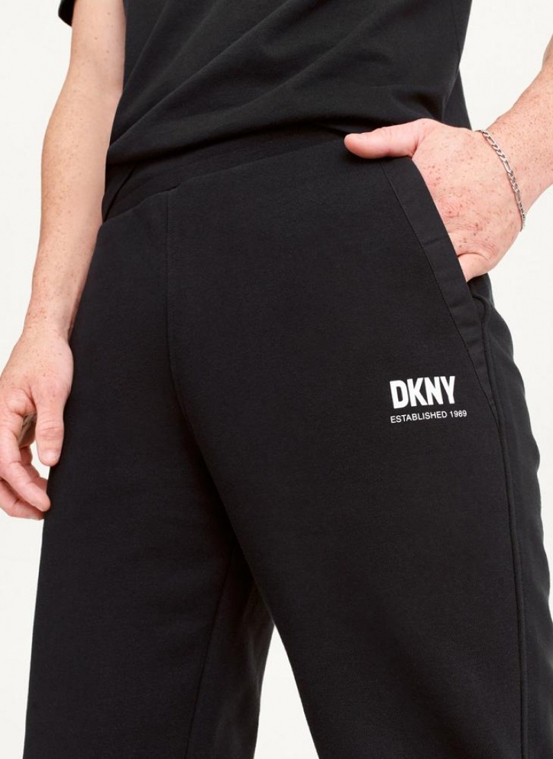 Black DKNY French Terry Men's Pants | USA-D0580