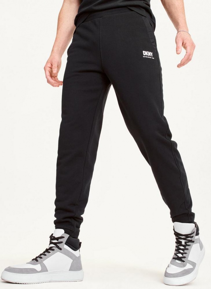 Black DKNY French Terry Men\'s Pants | USA-D0580