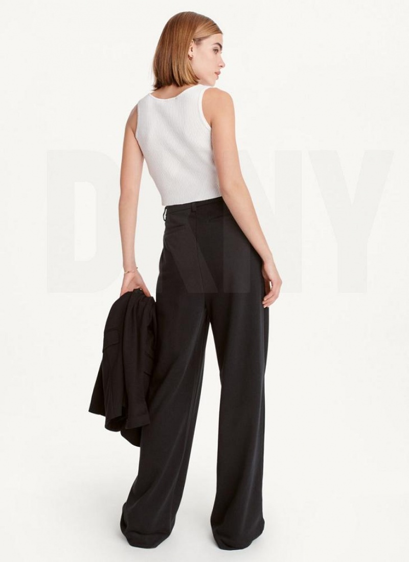 Black DKNY French Terry Wide Leg Women's Pants | USA-D1122