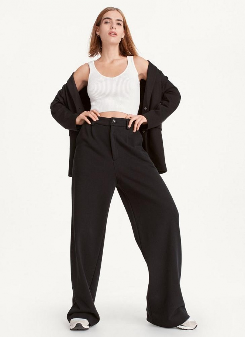Black DKNY French Terry Wide Leg Women's Pants | USA-D1122