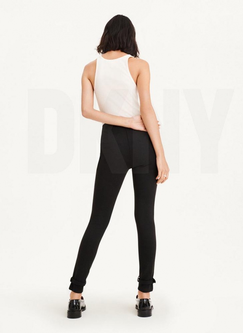Black DKNY Front Seam With Buckled Ankle Women's Pants | USA-D0205