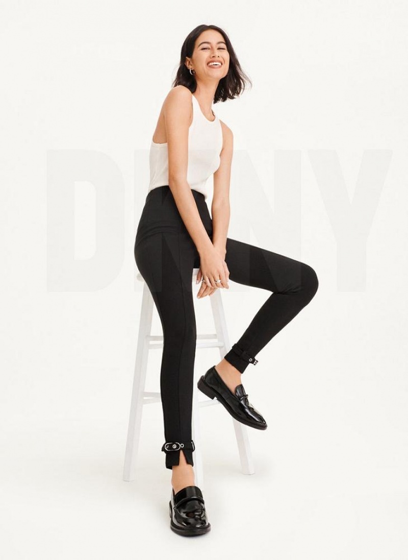 Black DKNY Front Seam With Buckled Ankle Women's Pants | USA-D0205