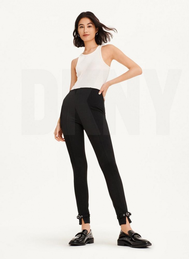 Black DKNY Front Seam With Buckled Ankle Women's Pants | USA-D0205