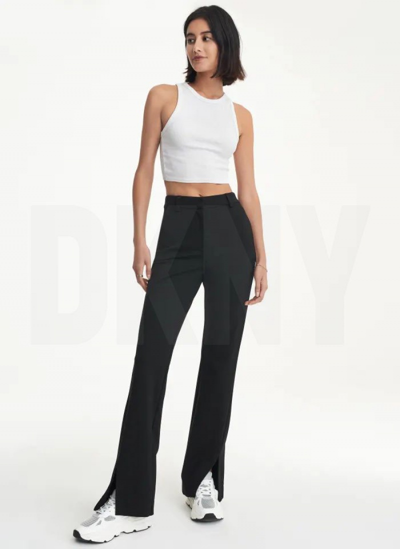 Black DKNY Front Slit Flare Leg Ponte Pant Women's Pants | USA-D1242