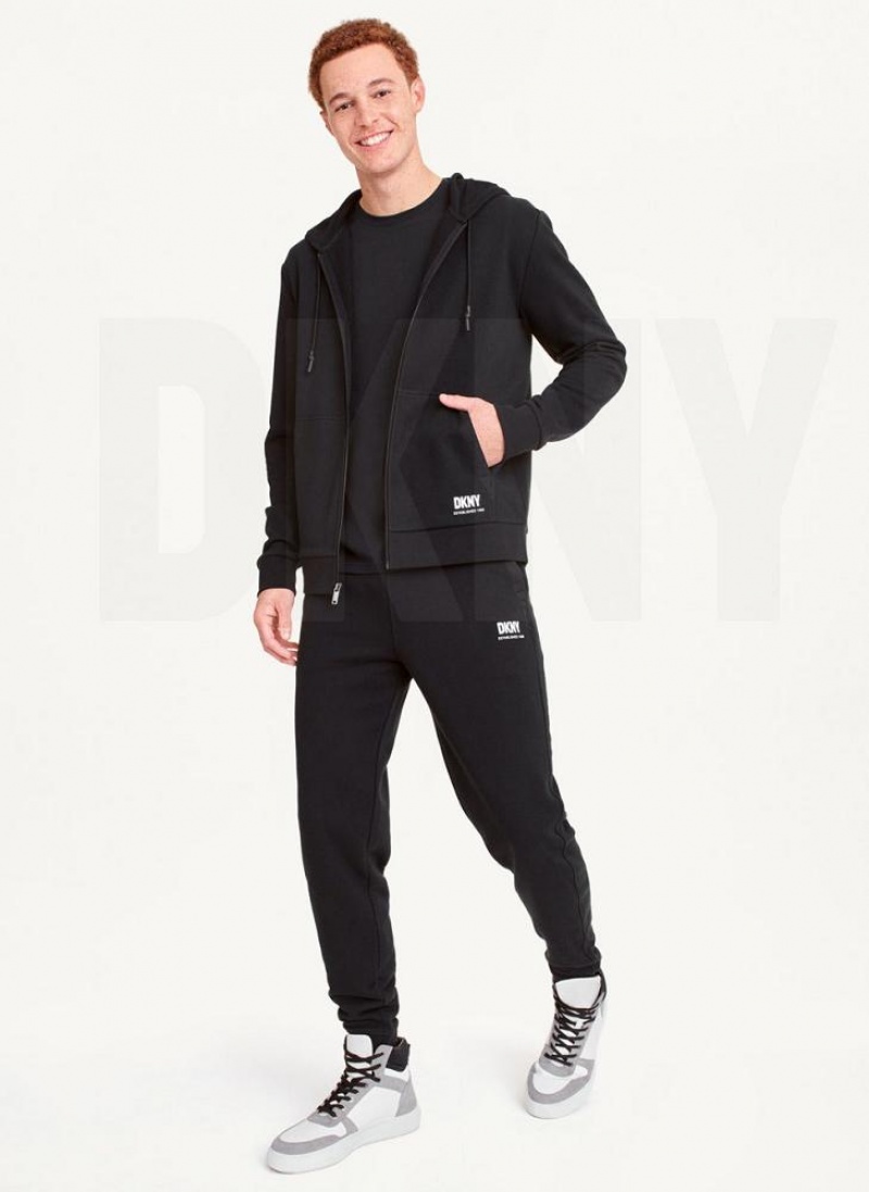 Black DKNY Full-Zip Men's Hoodies | USA-D1027